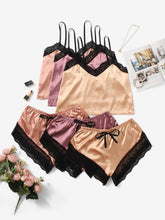 3sets Satin Contrast Lace Lingerie Set